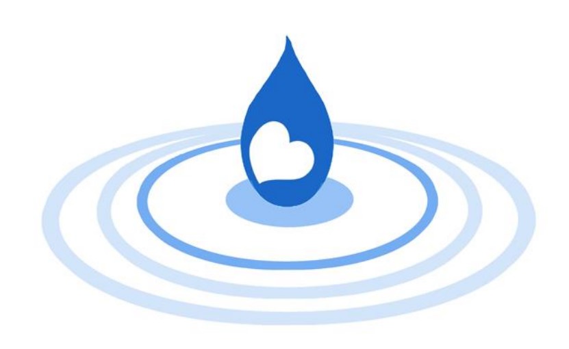 Logo: dråpe med hjerte, lager ringer i vann